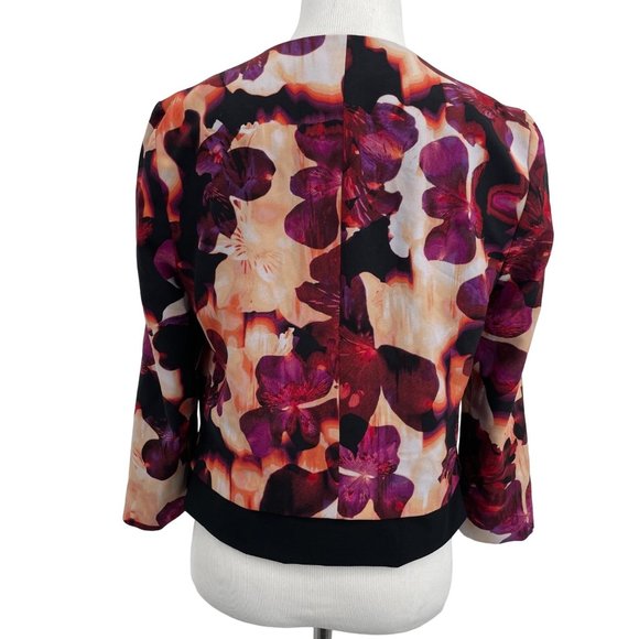 Guess Size X-Small Multicolor Floral Open Front Lightweight Jacket Blazer Purple - Picture 5 of 8